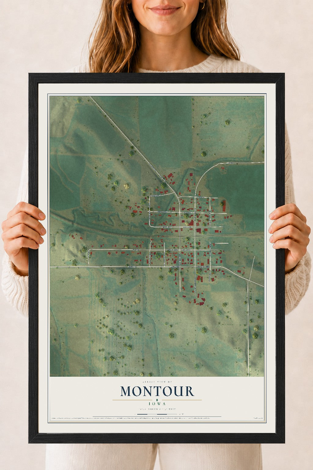 Map of Montour, Iowa, 18 x 24 inch print in a black wood frame