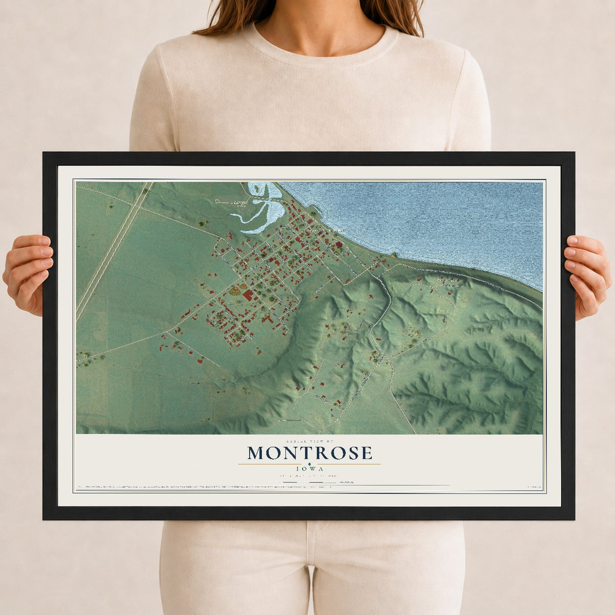 Map of Montrose, Iowa, 12 x 18 inch print in a black wood frame