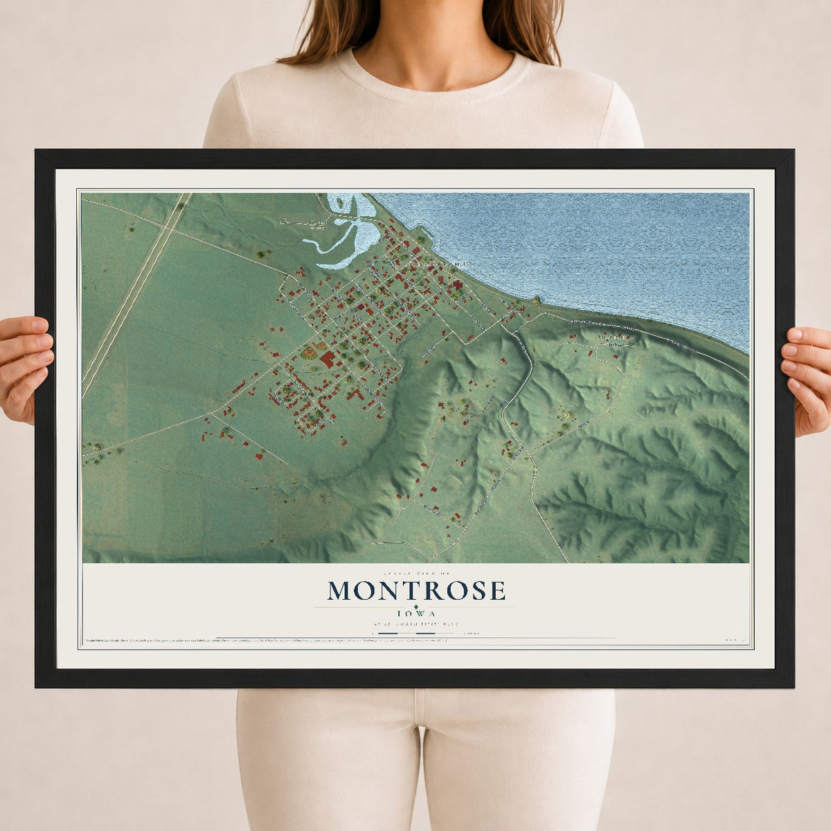 Map of Montrose, Iowa, 18 x 24 inch print in a black wood frame