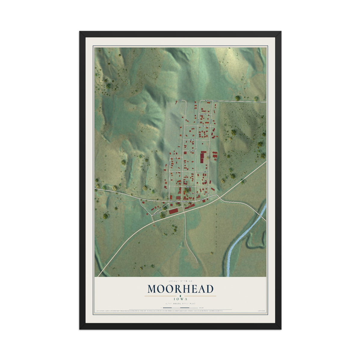 Map of Moorhead, Iowa, 12 x 18 inch print in a black wood frame