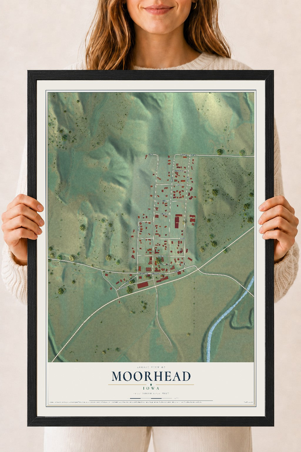 Map of Moorhead, Iowa, 18 x 24 inch print in a black wood frame