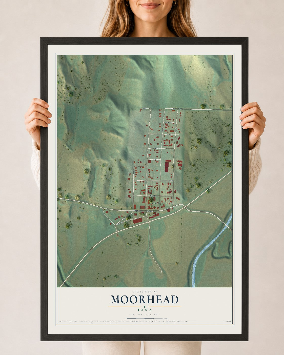 Map of Moorhead, Iowa, 24 x 36 inch print in a black wood frame