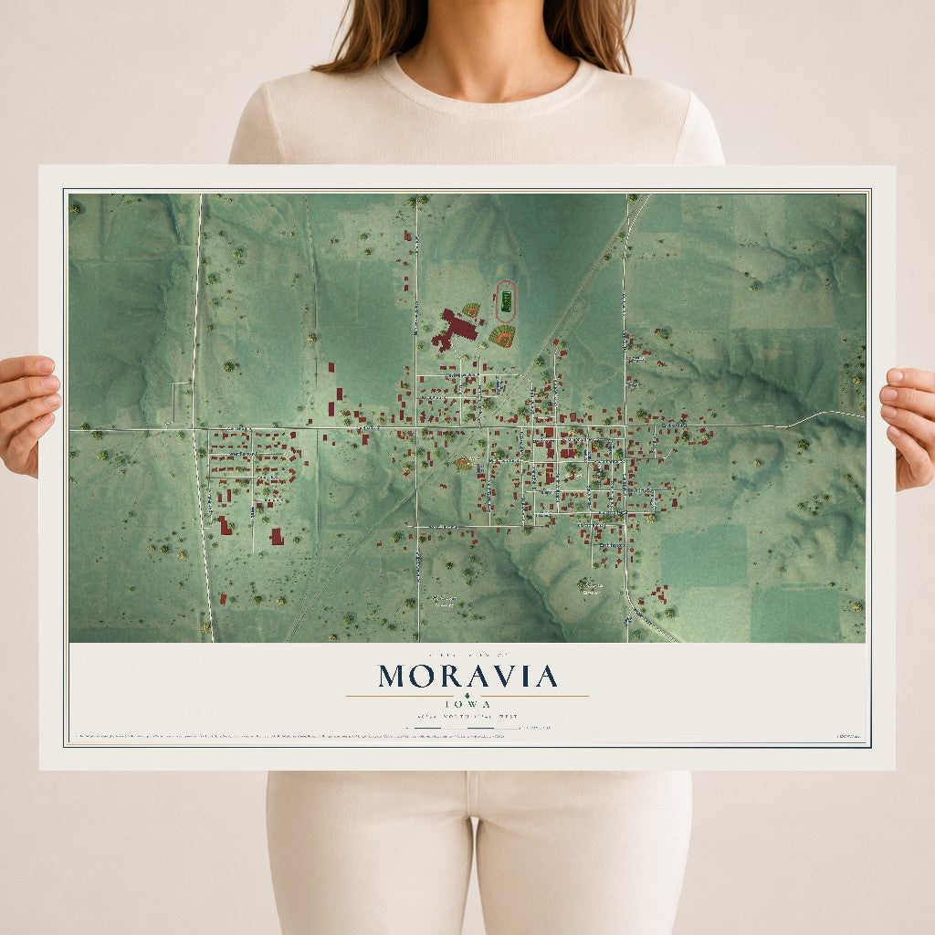 Map of Moravia, Iowa, 18 x 24 inch unframed archival matte print
