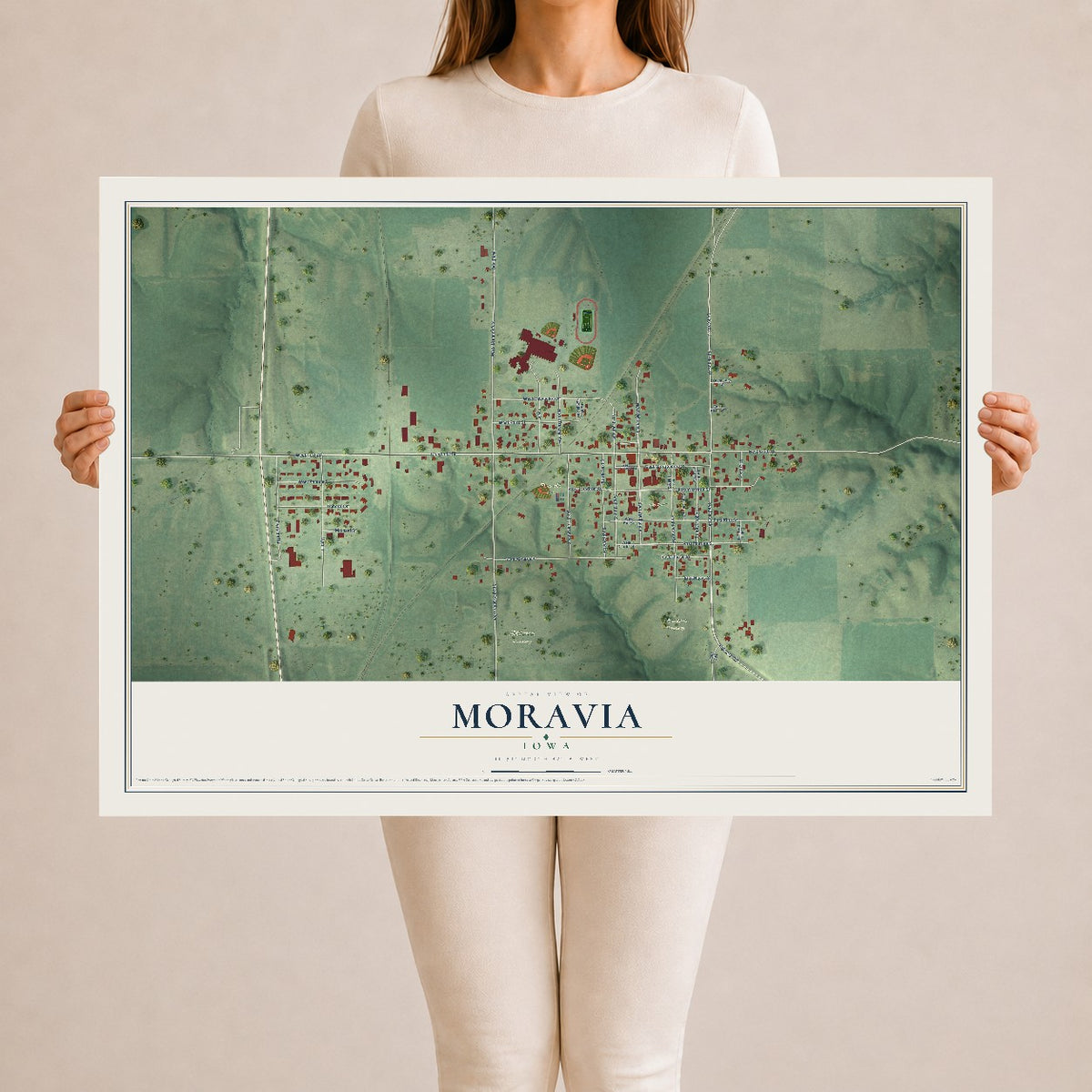 Map of Moravia, Iowa, 24 x 36 inch unframed archival matte print