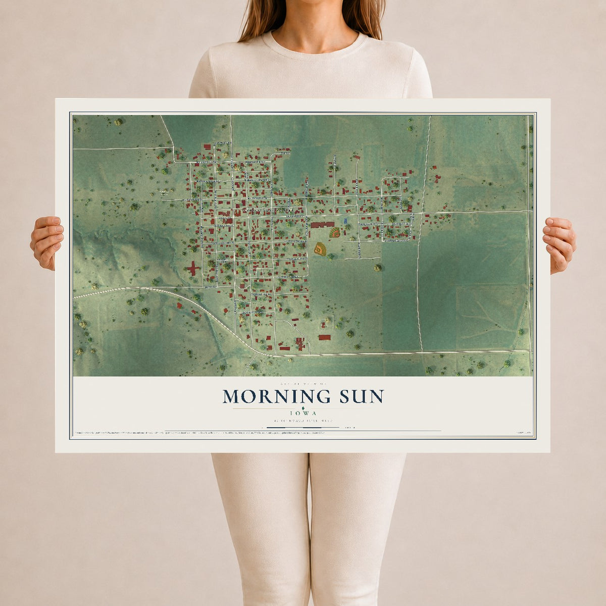 Map of Morning Sun, Iowa, 24 x 36 inch unframed archival matte print
