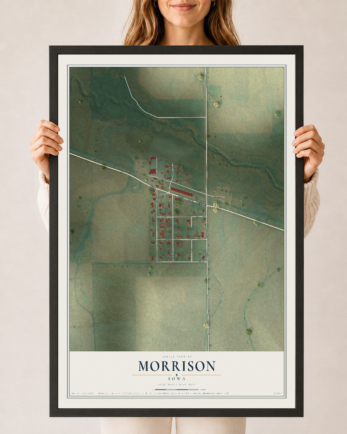 Map of Morrison, Iowa, 24 x 36 inch print in a black wood frame