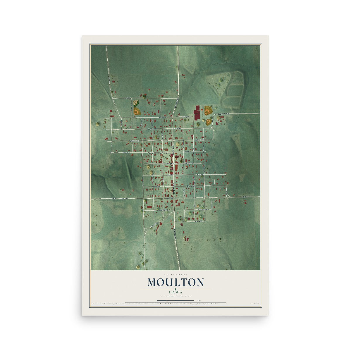 Map of Moulton, Iowa, 12 x 18 inch unframed archival matte print