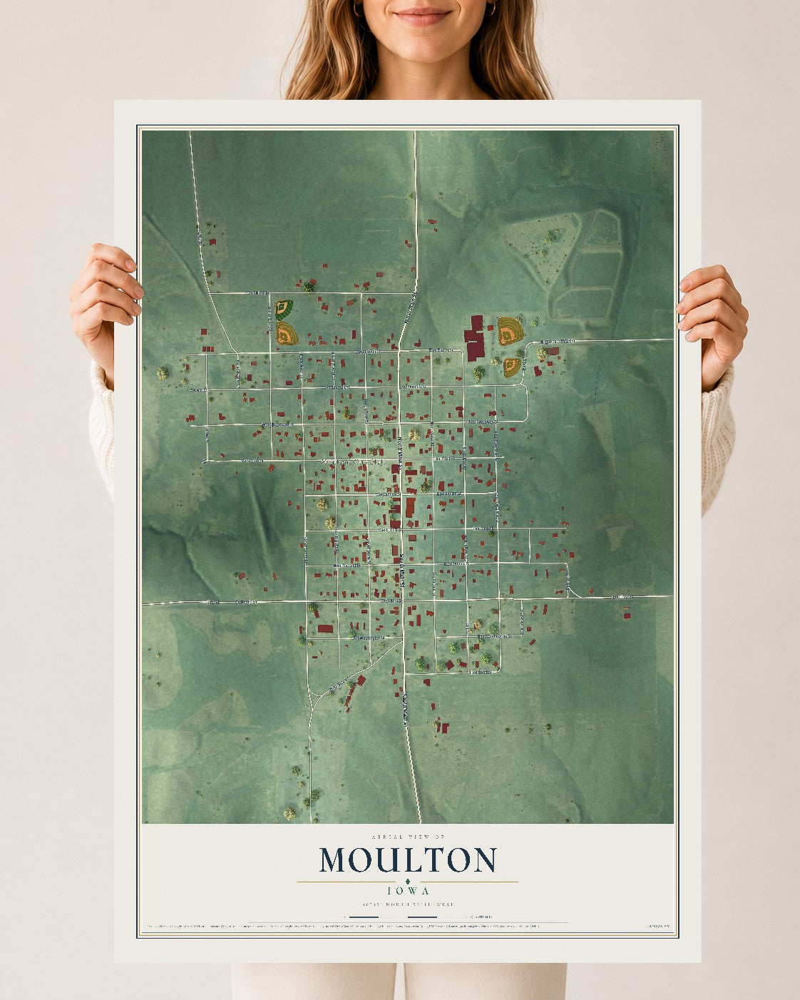 Map of Moulton, Iowa, 24 x 36 inch unframed archival matte print