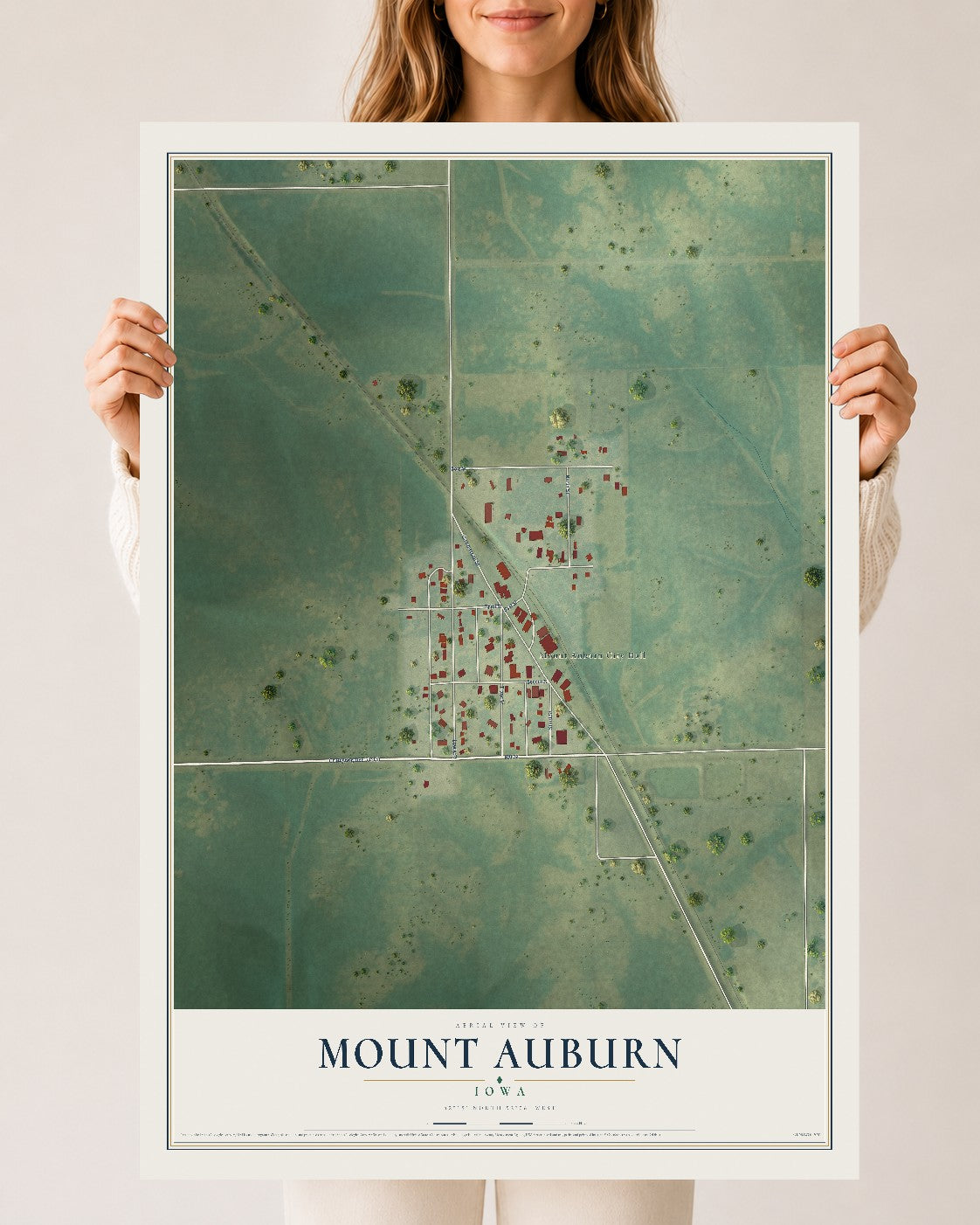 Map of Mount Auburn, Iowa, 24 x 36 inch unframed archival matte print
