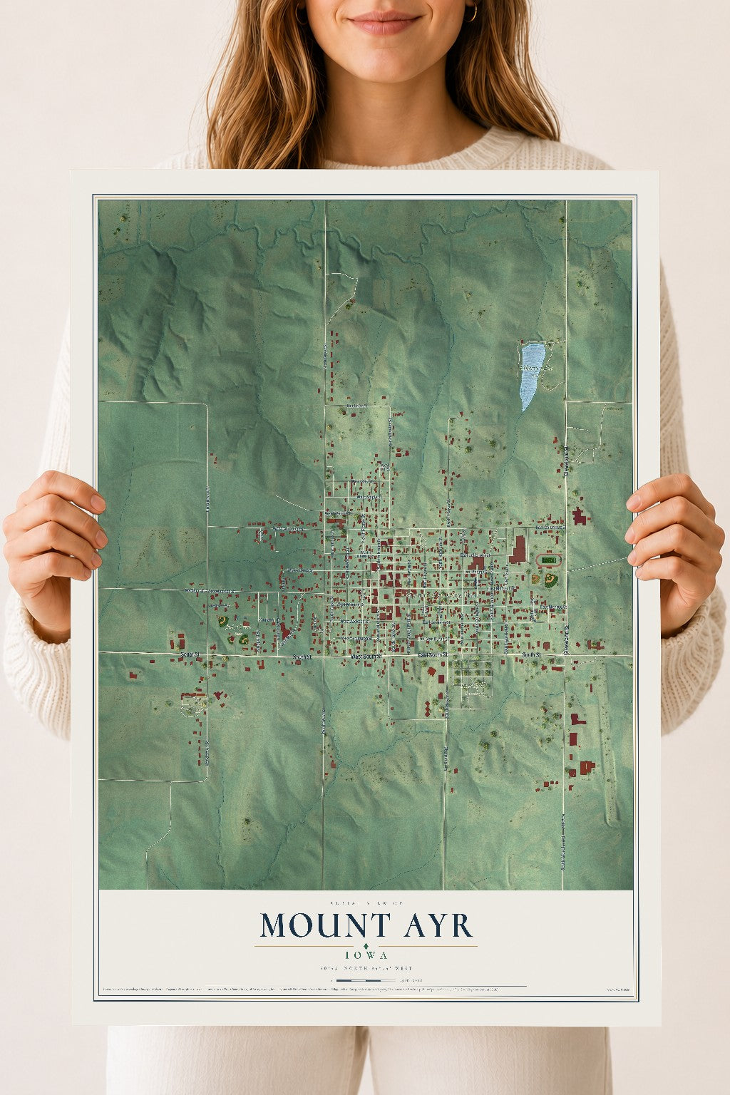 Map of Mount Ayr, Iowa, 18 x 24 inch unframed archival matte print