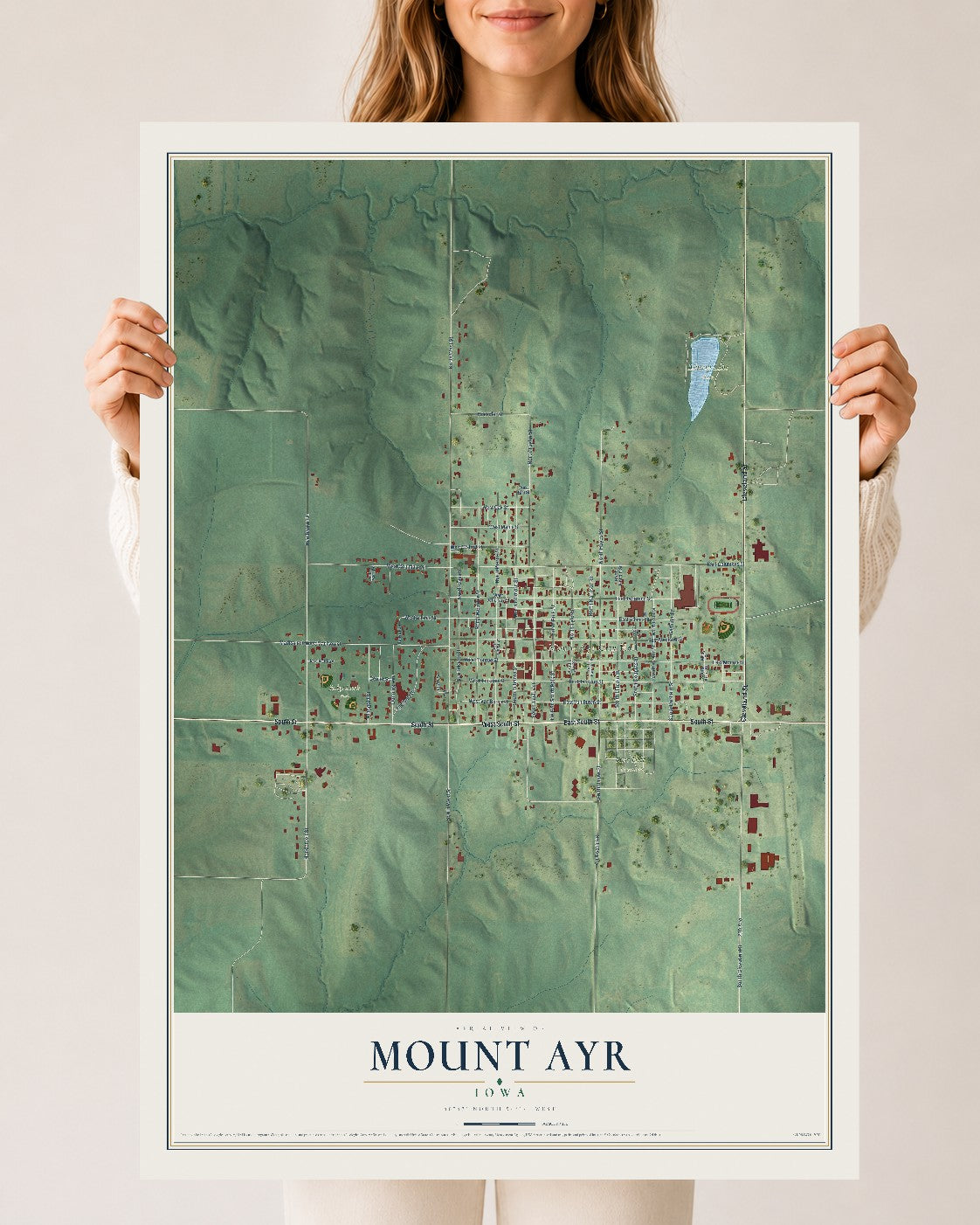Map of Mount Ayr, Iowa, 24 x 36 inch unframed archival matte print
