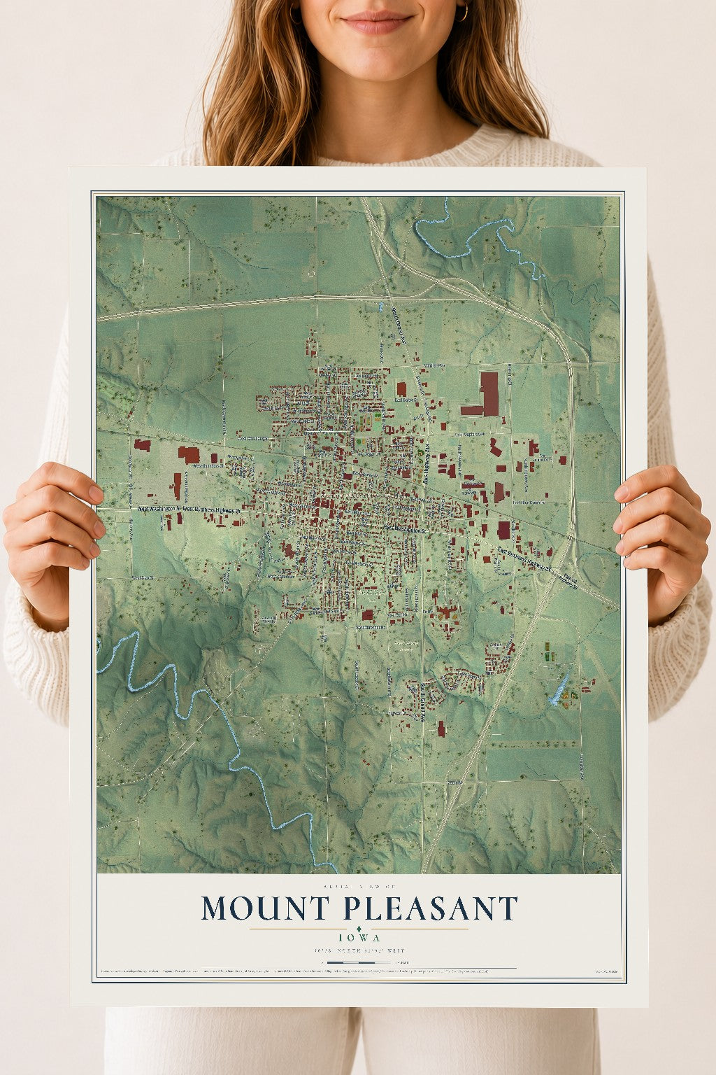 Map of Mount Pleasant, Iowa, 18 x 24 inch unframed archival matte print