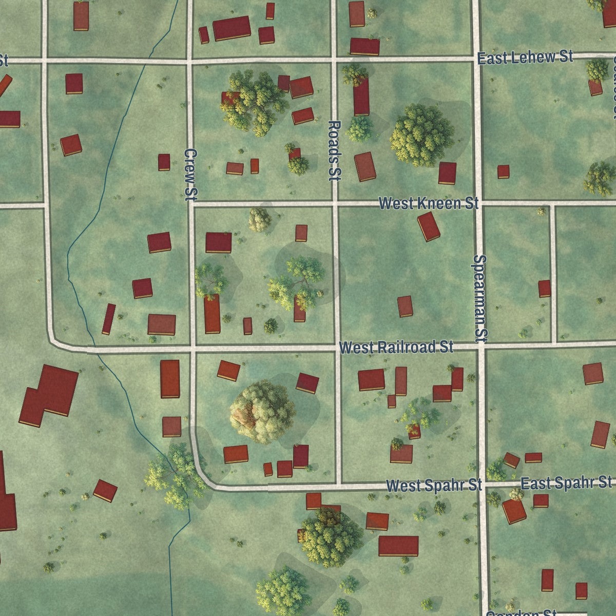 Close-up of the map of Mount Union, Iowa print showing street and building detail