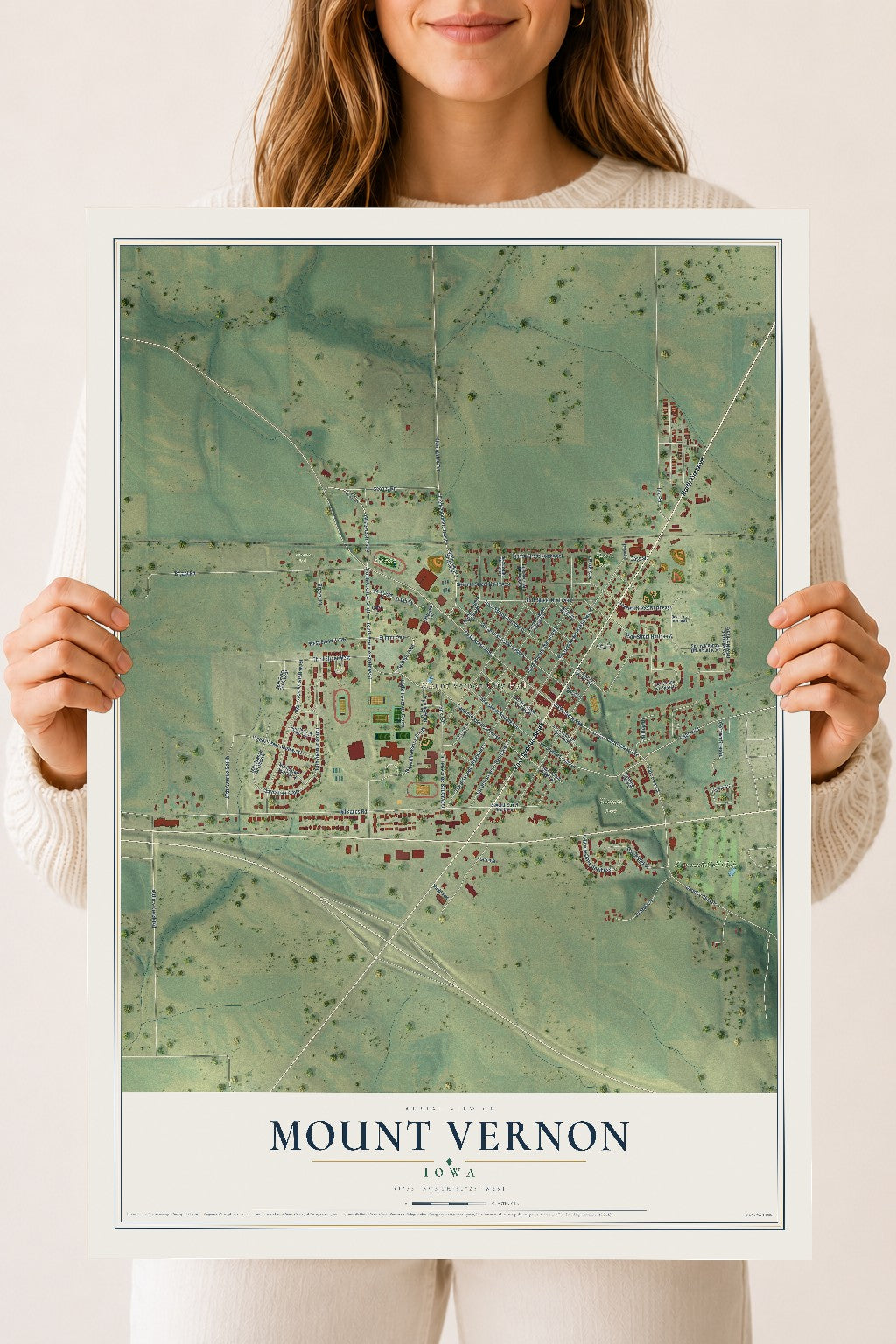 Map of Mount Vernon, Iowa, 18 x 24 inch unframed archival matte print