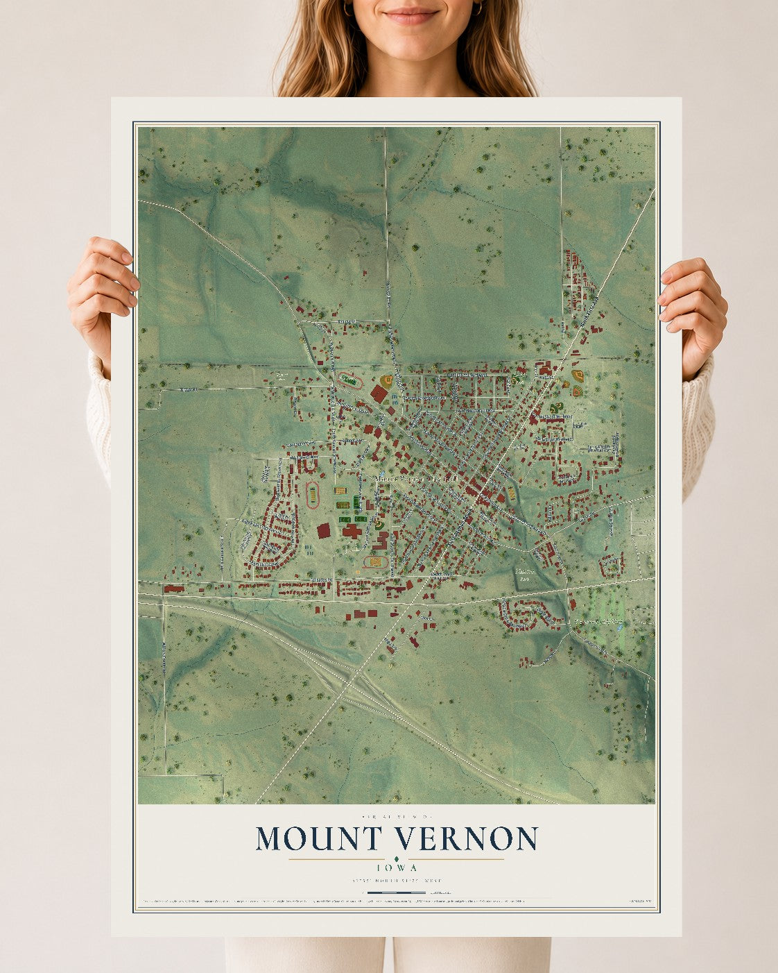Map of Mount Vernon, Iowa, 24 x 36 inch unframed archival matte print