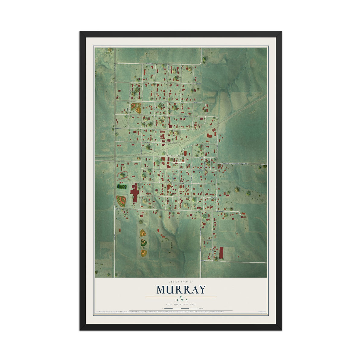 Map of Murray, Iowa, 12 x 18 inch print in a black wood frame