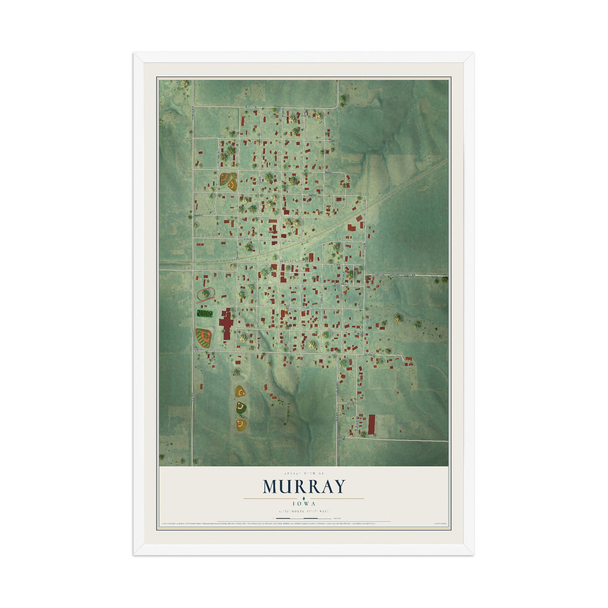 Map of Murray, Iowa, 12 x 18 inch print in a white wood frame