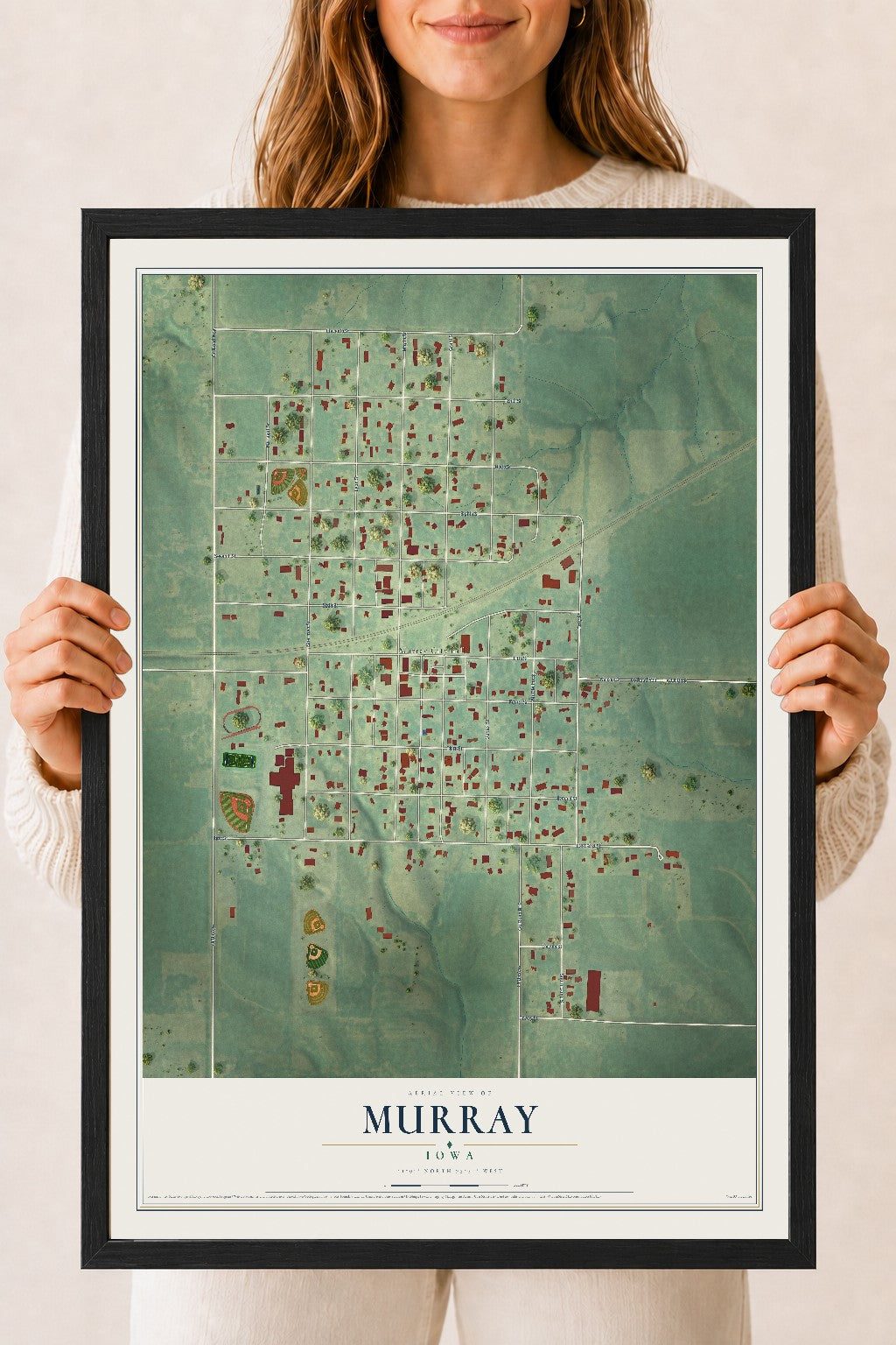 Map of Murray, Iowa, 18 x 24 inch print in a black wood frame