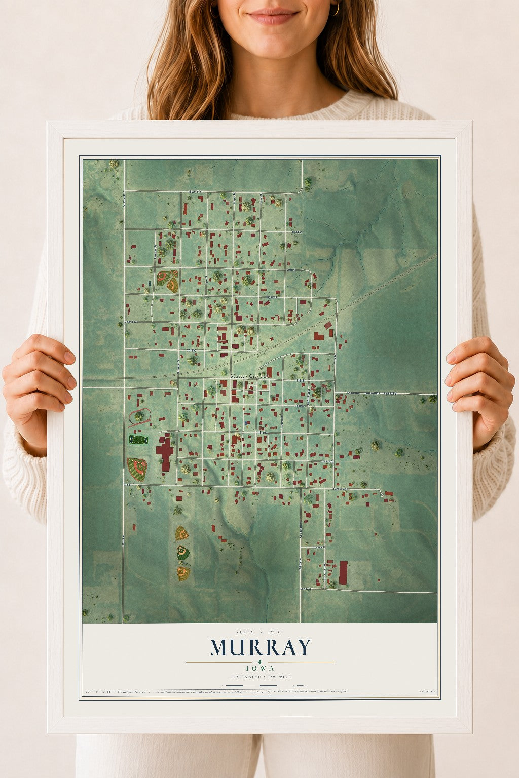 Map of Murray, Iowa, 18 x 24 inch print in a white wood frame