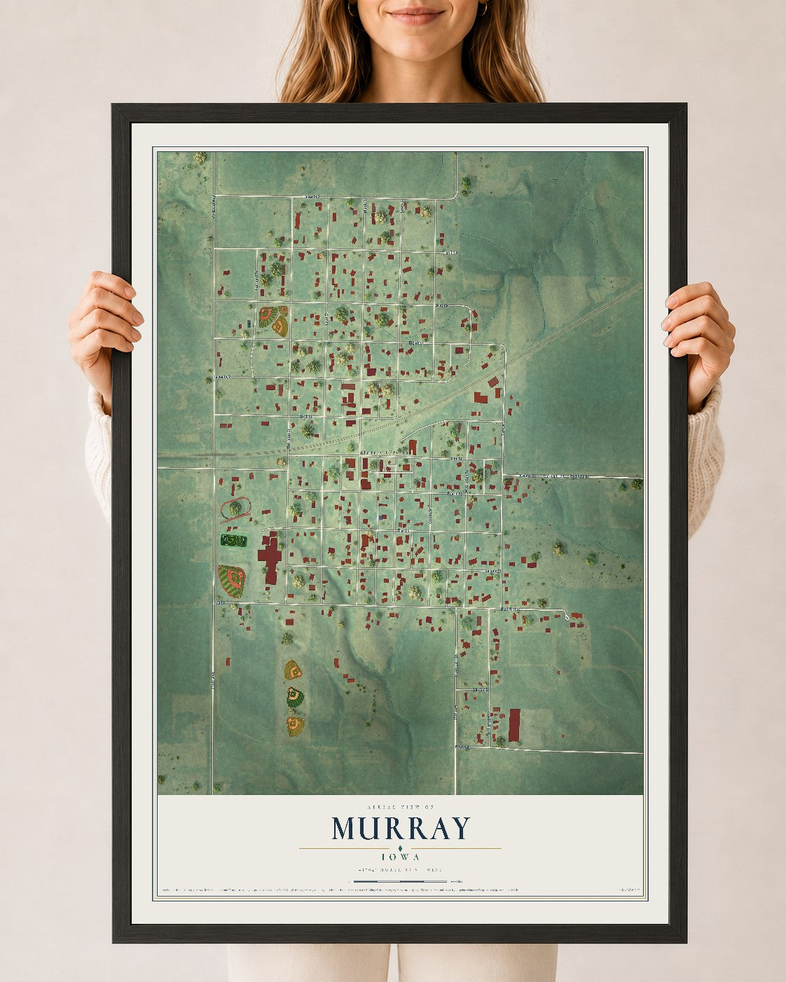 Map of Murray, Iowa, 24 x 36 inch print in a black wood frame