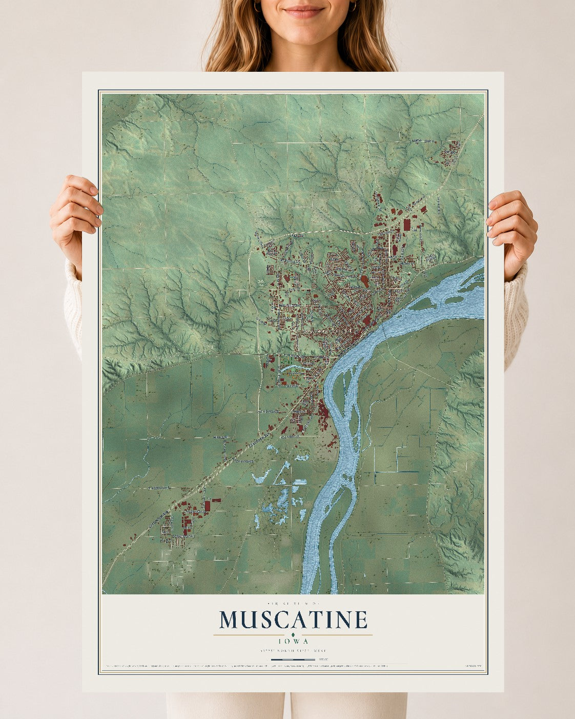 Map of Muscatine, Iowa, 24 x 36 inch unframed archival matte print