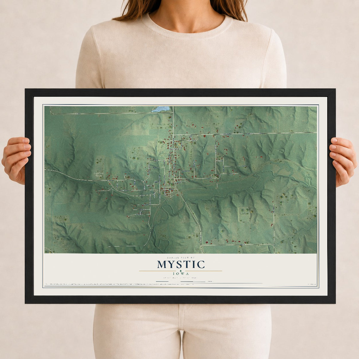 Map of Mystic, Iowa, 12 x 18 inch print in a black wood frame