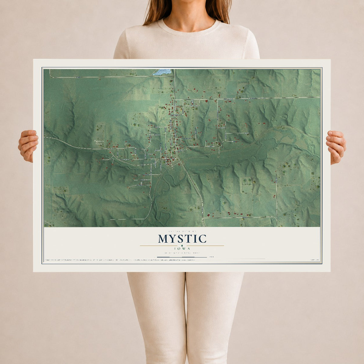 Map of Mystic, Iowa, 24 x 36 inch unframed archival matte print
