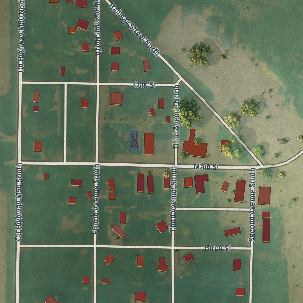 Close-up of the map of Nemaha, Iowa print showing street and building detail