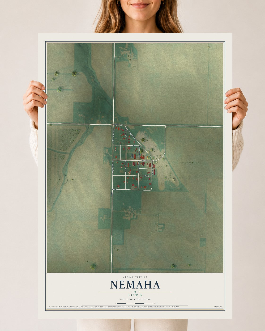 Map of Nemaha, Iowa, 24 x 36 inch unframed archival matte print