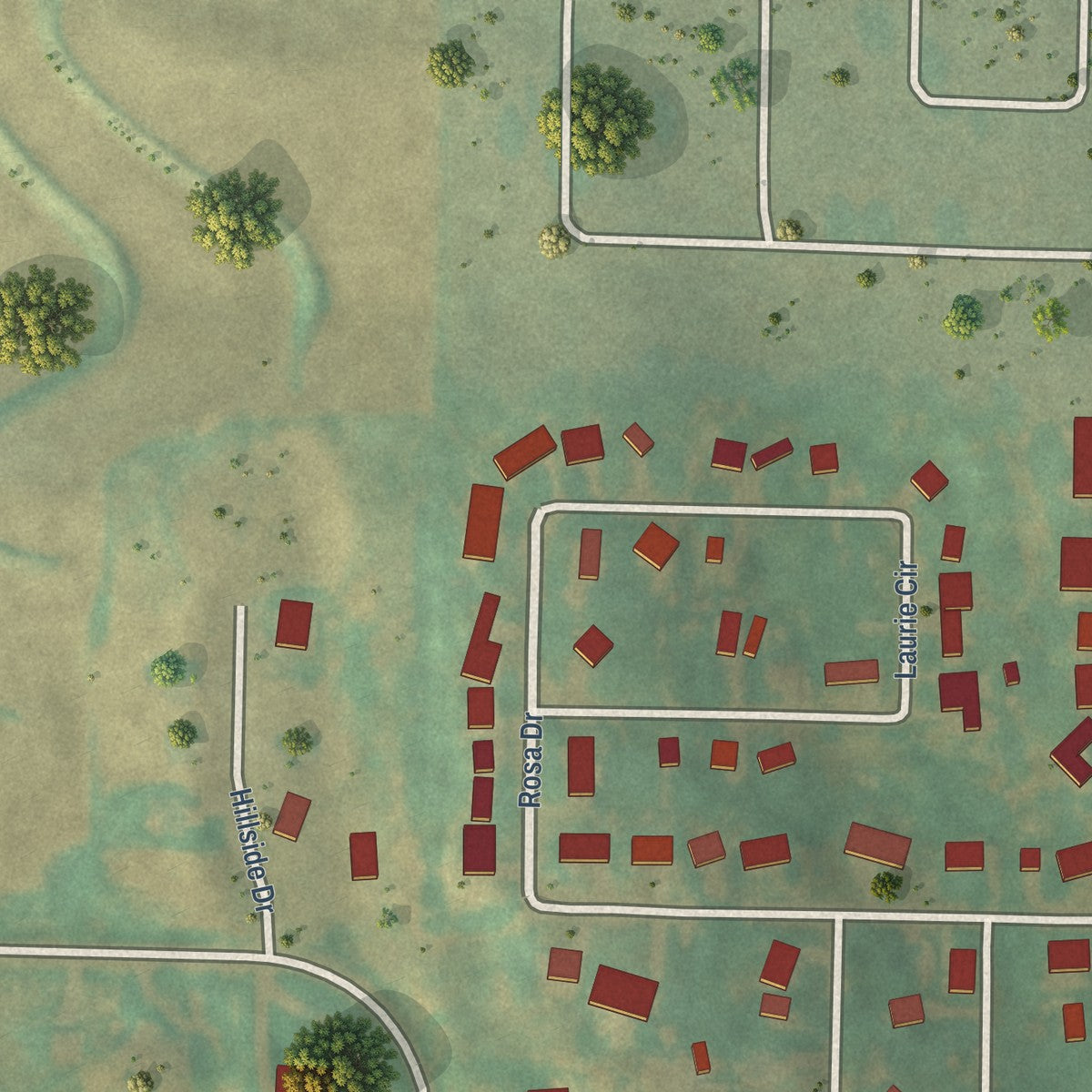 Second close-up of the map of Neola, Iowa print showing more streets and buildings