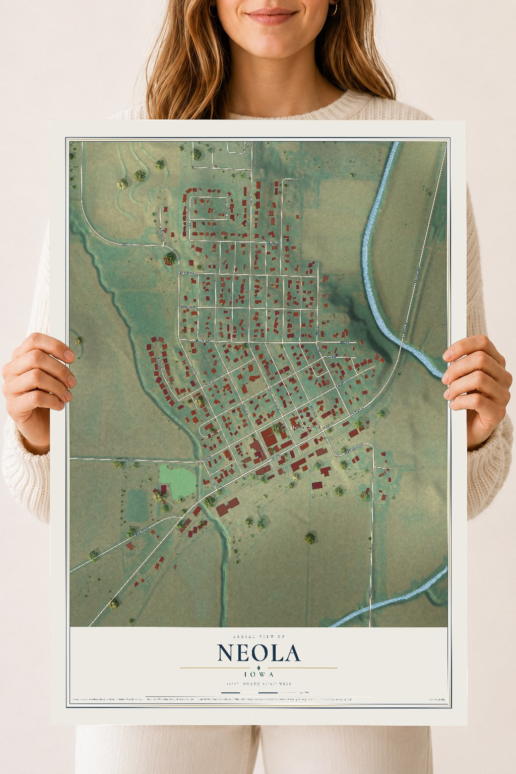 Map of Neola, Iowa, 18 x 24 inch unframed archival matte print