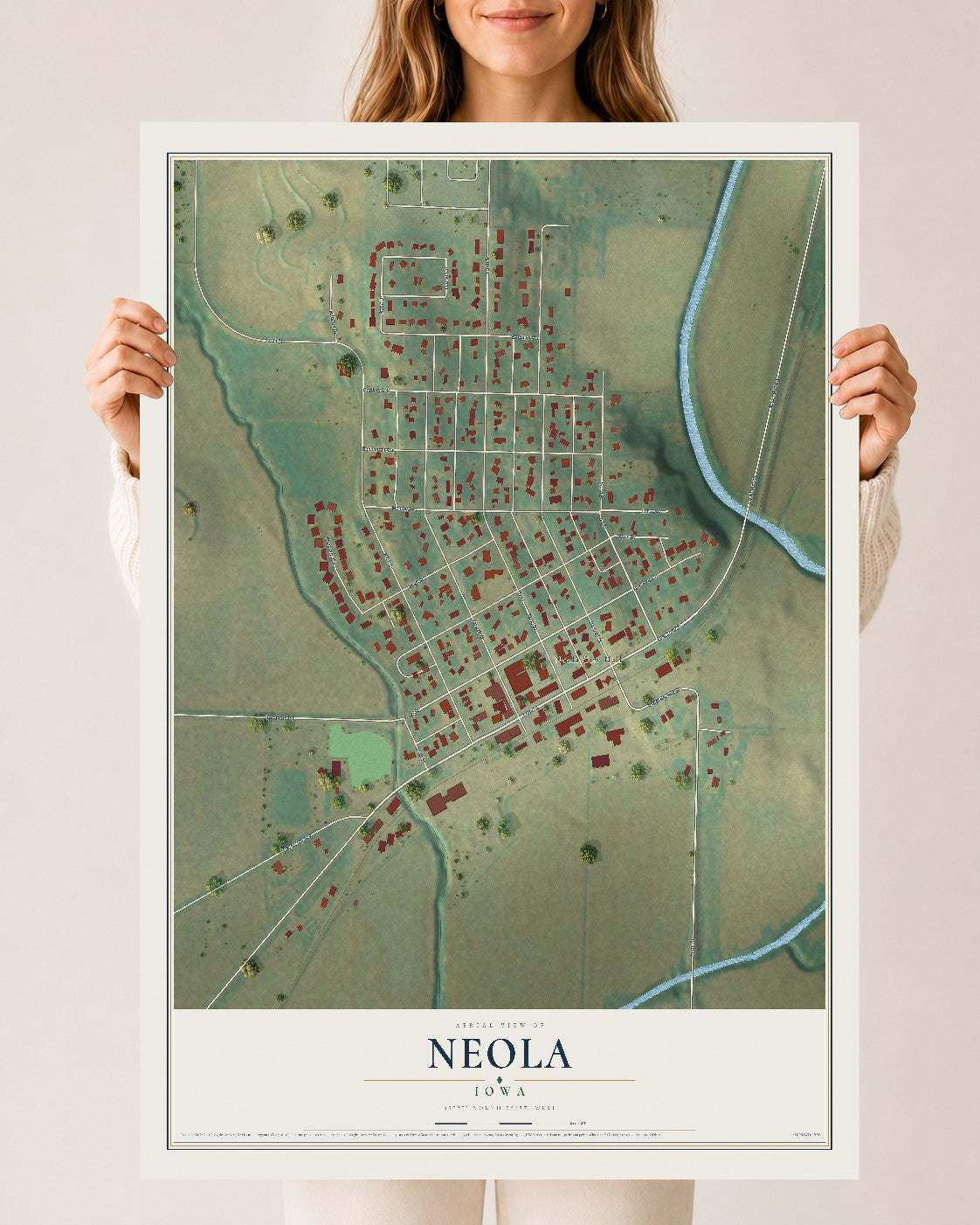 Map of Neola, Iowa, 24 x 36 inch unframed archival matte print
