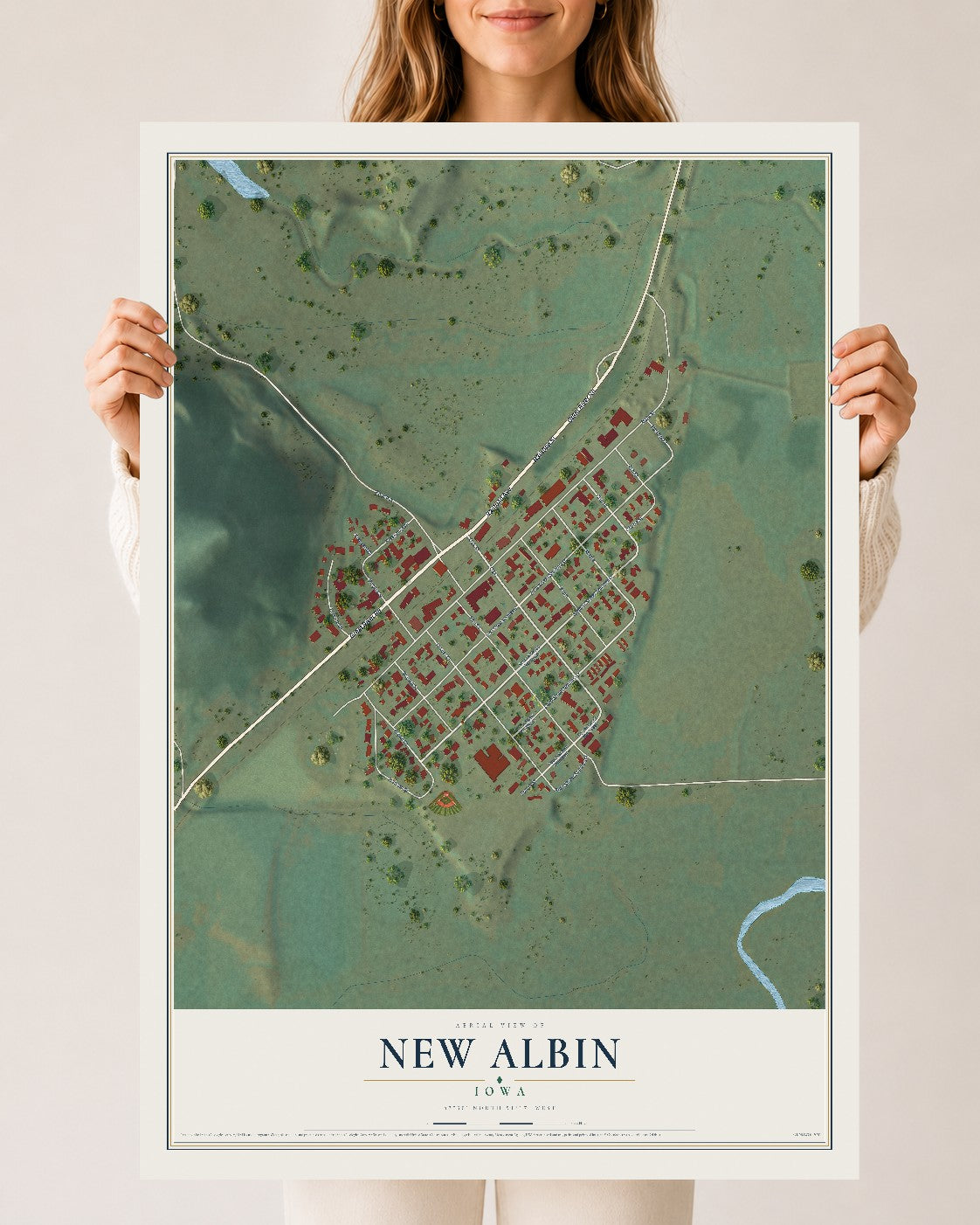 Map of New Albin, Iowa, 24 x 36 inch unframed archival matte print