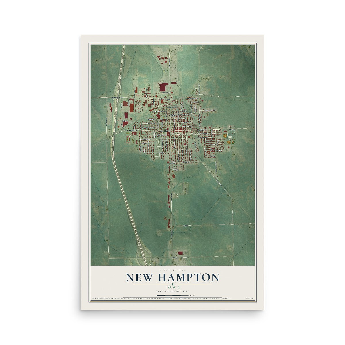 Map of New Hampton, Iowa, 12 x 18 inch unframed archival matte print