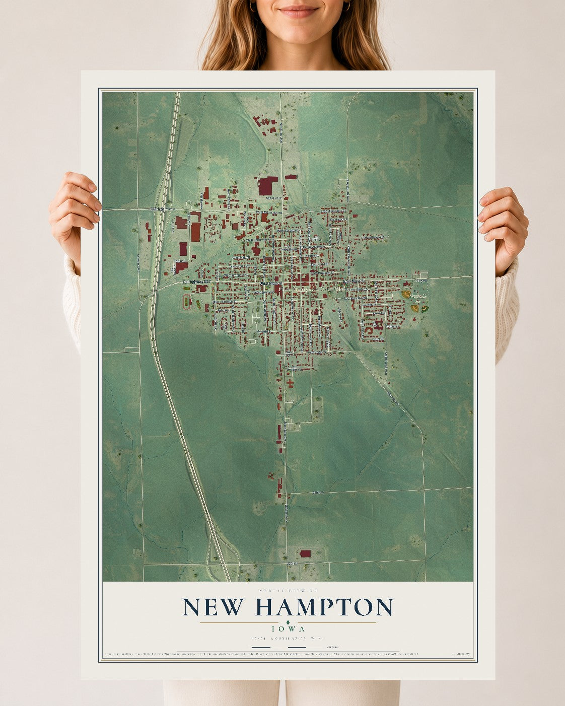 Map of New Hampton, Iowa, 24 x 36 inch unframed archival matte print