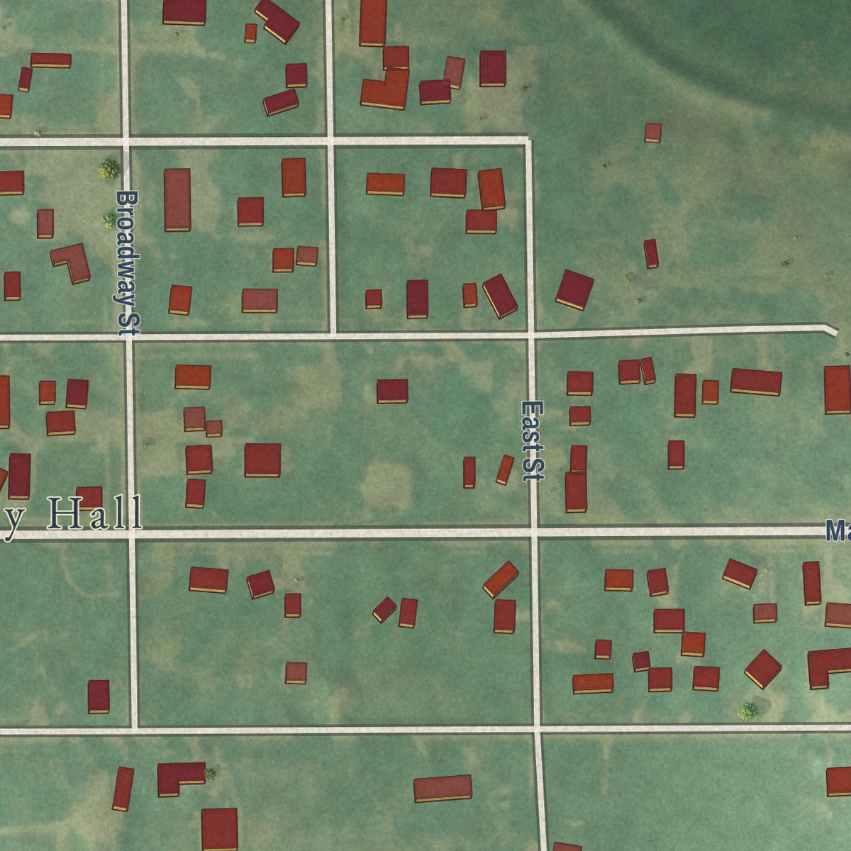 Second close-up of the map of New Hartford, Iowa print showing more streets and buildings