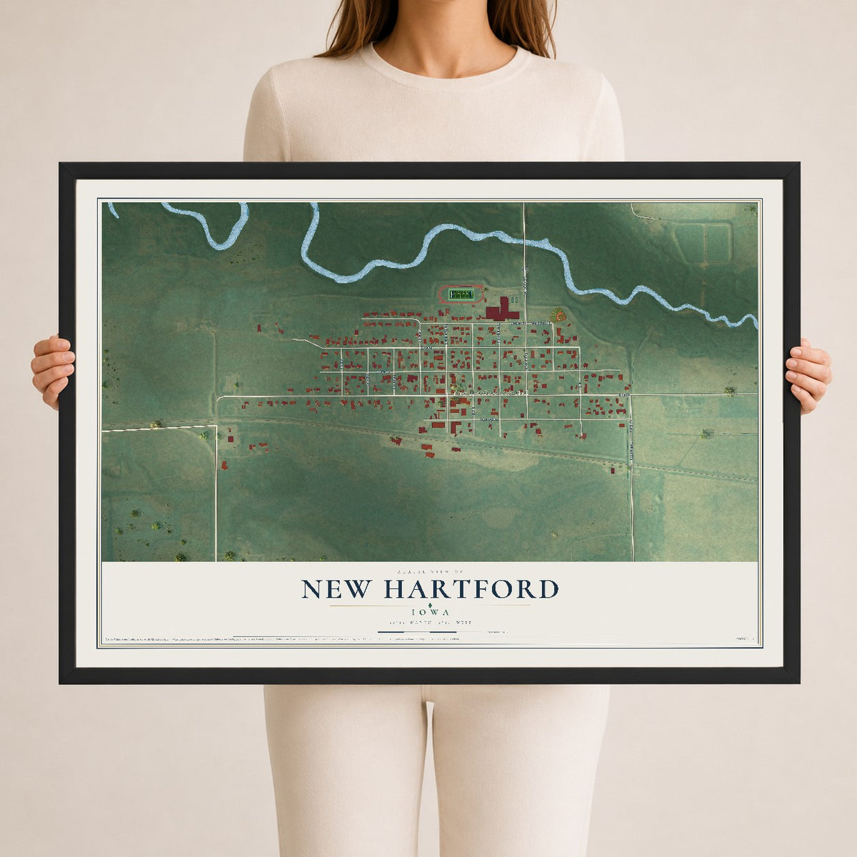 Map of New Hartford, Iowa, 24 x 36 inch print in a black wood frame