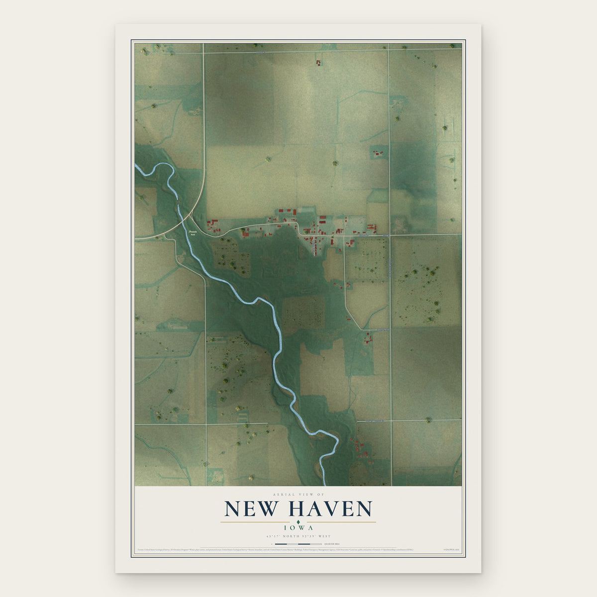New Haven, Iowa map print, the full design