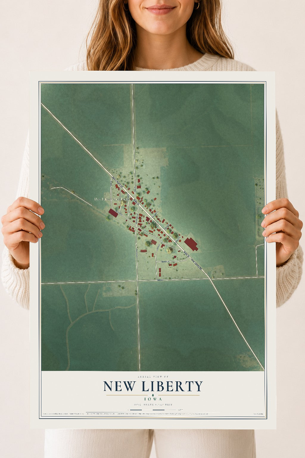 Map of New Liberty, Iowa, 18 x 24 inch unframed archival matte print