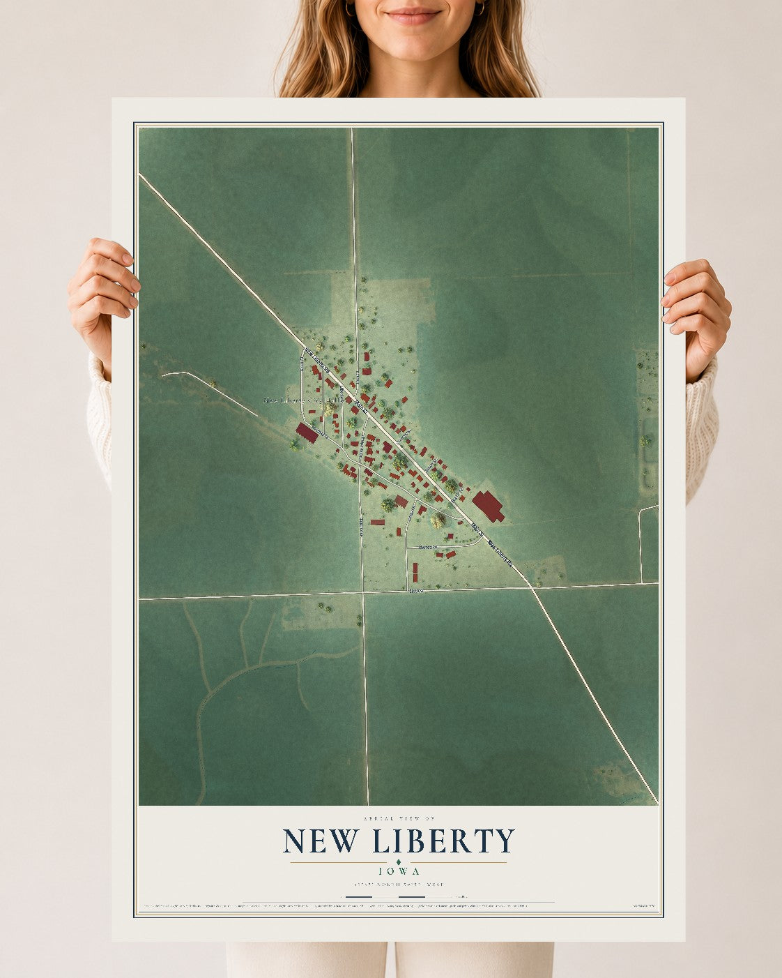 Map of New Liberty, Iowa, 24 x 36 inch unframed archival matte print