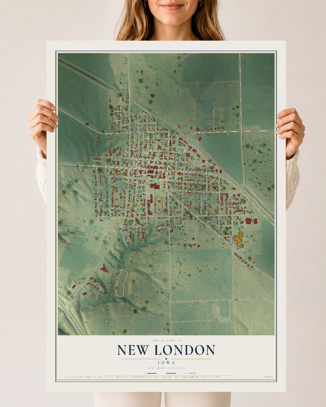 Map of New London, Iowa, 24 x 36 inch unframed archival matte print