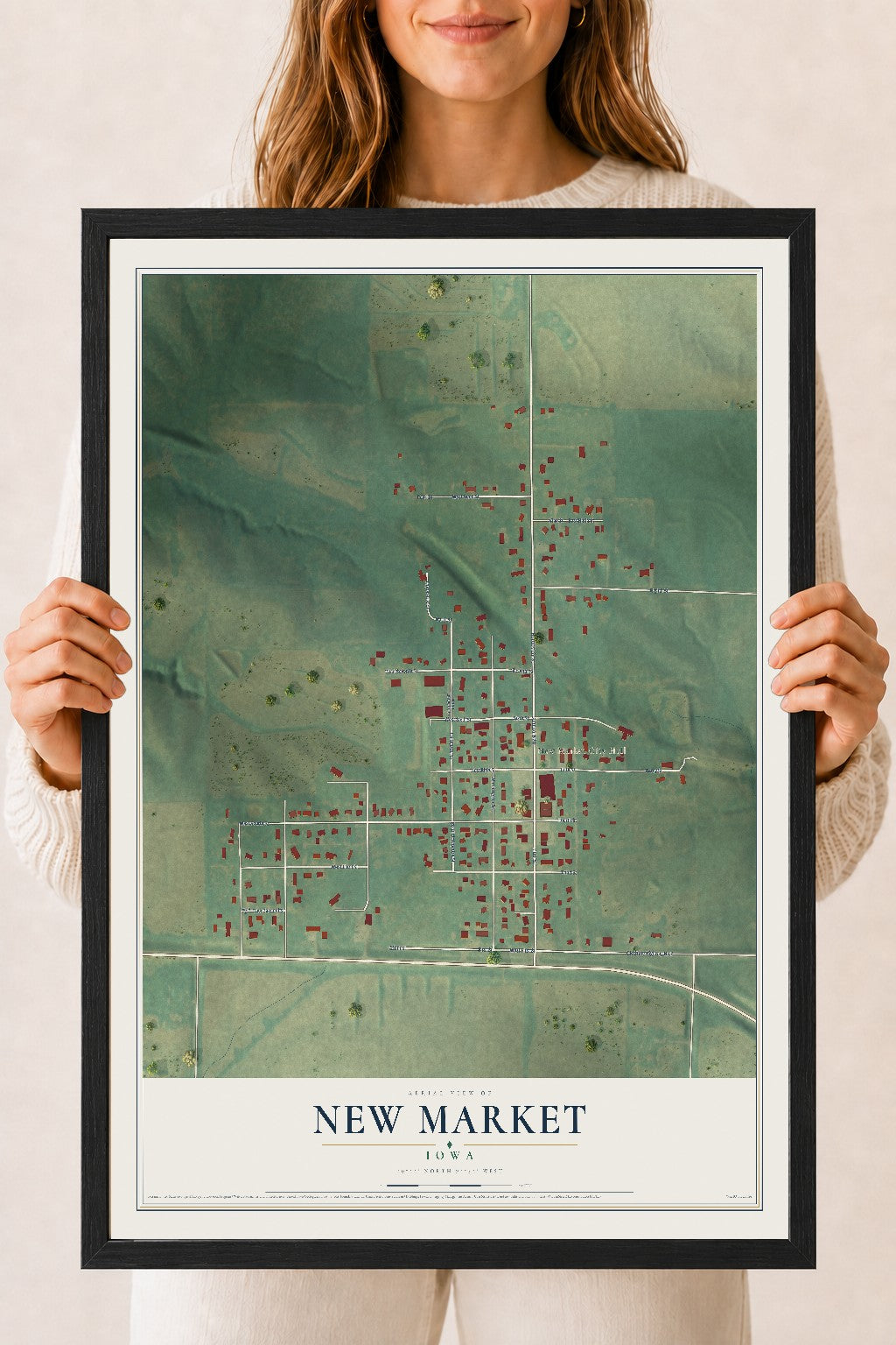 Map of New Market, Iowa, 18 x 24 inch print in a black wood frame