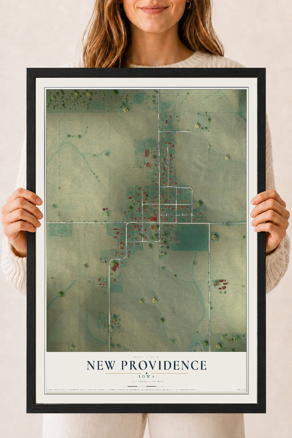 Map of New Providence, Iowa, 18 x 24 inch print in a black wood frame