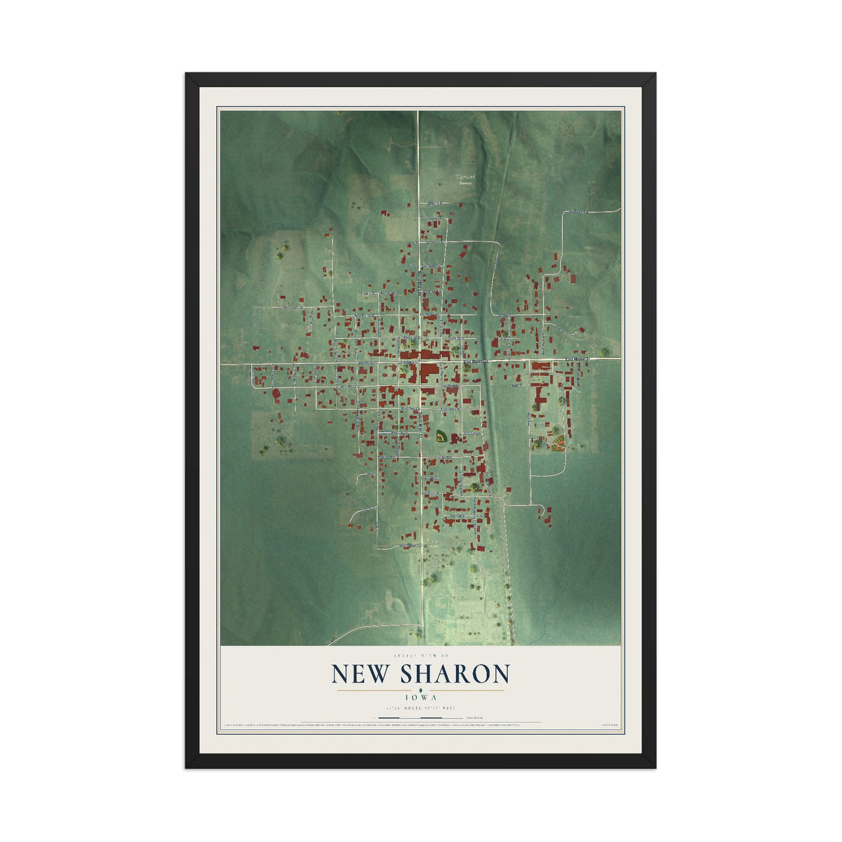 Map of New Sharon, Iowa, 12 x 18 inch print in a black wood frame