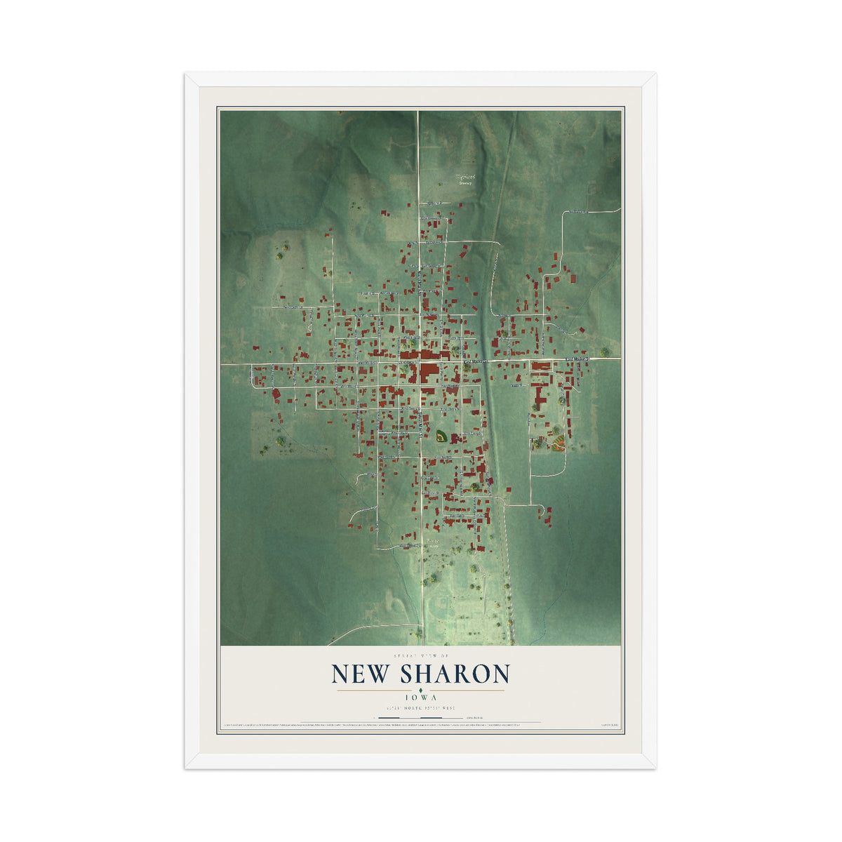 Map of New Sharon, Iowa, 12 x 18 inch print in a white wood frame