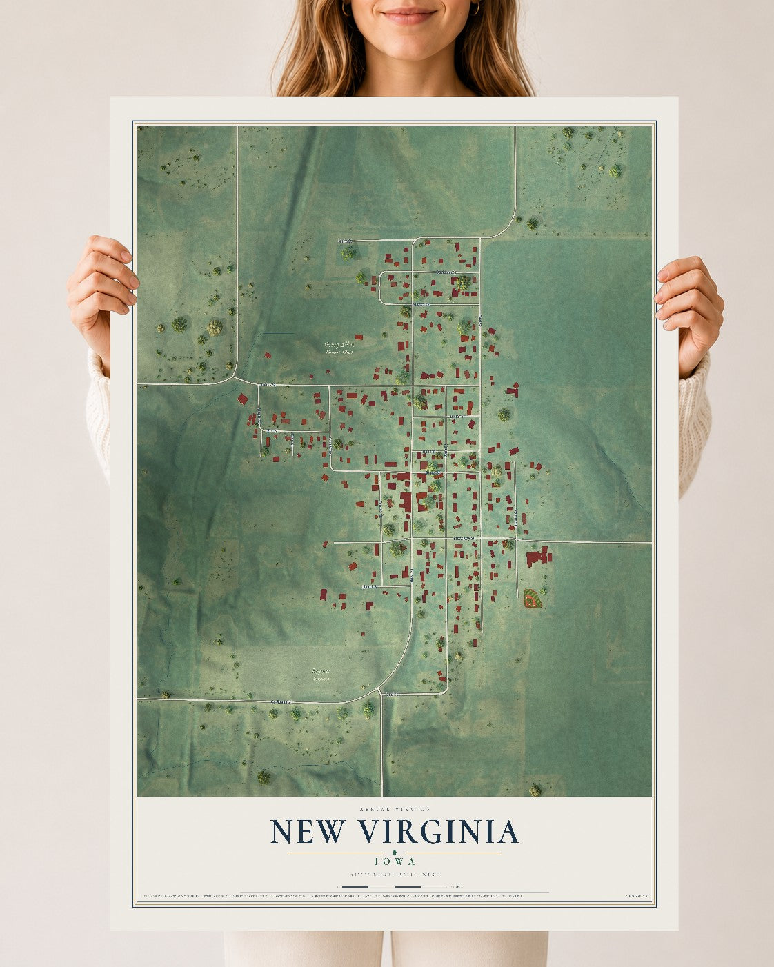 Map of New Virginia, Iowa, 24 x 36 inch unframed archival matte print