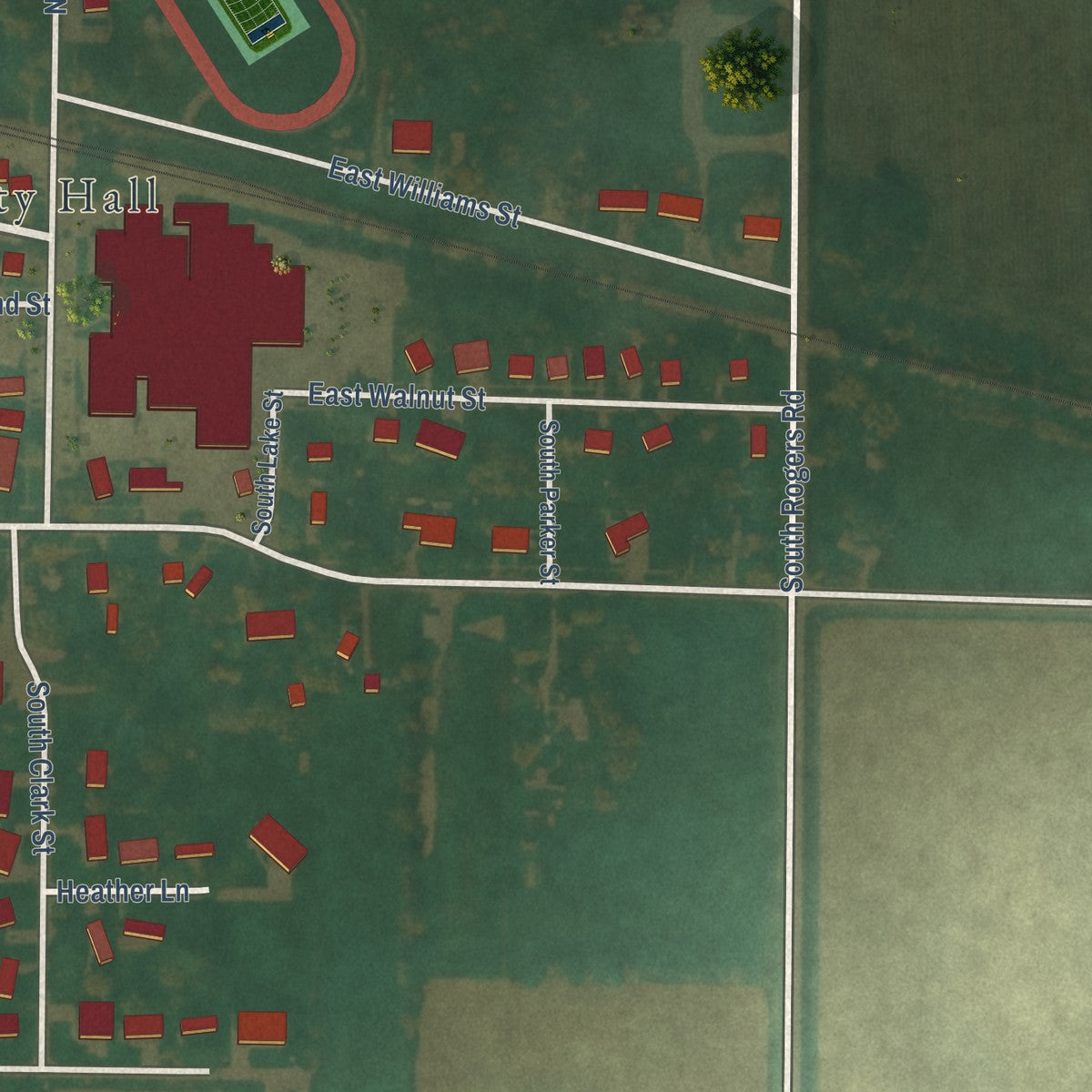 Second close-up of the map of Newell, Iowa print showing more streets and buildings