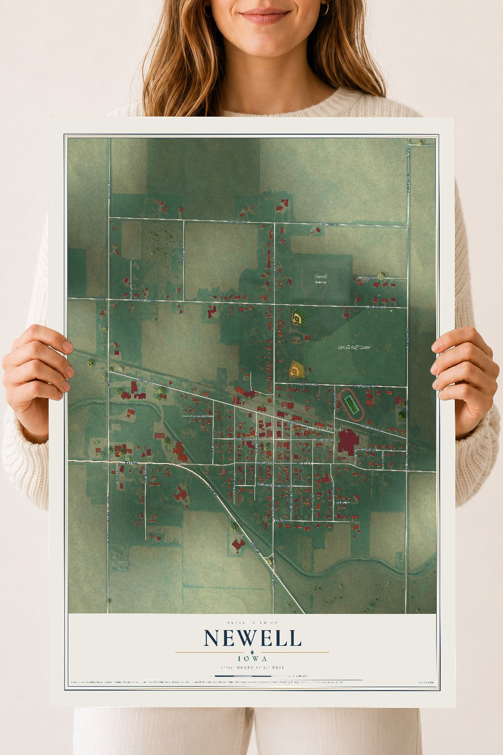 Map of Newell, Iowa, 18 x 24 inch unframed archival matte print