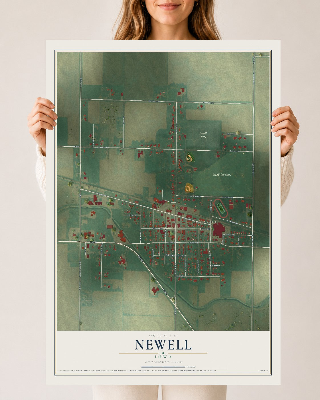 Map of Newell, Iowa, 24 x 36 inch unframed archival matte print
