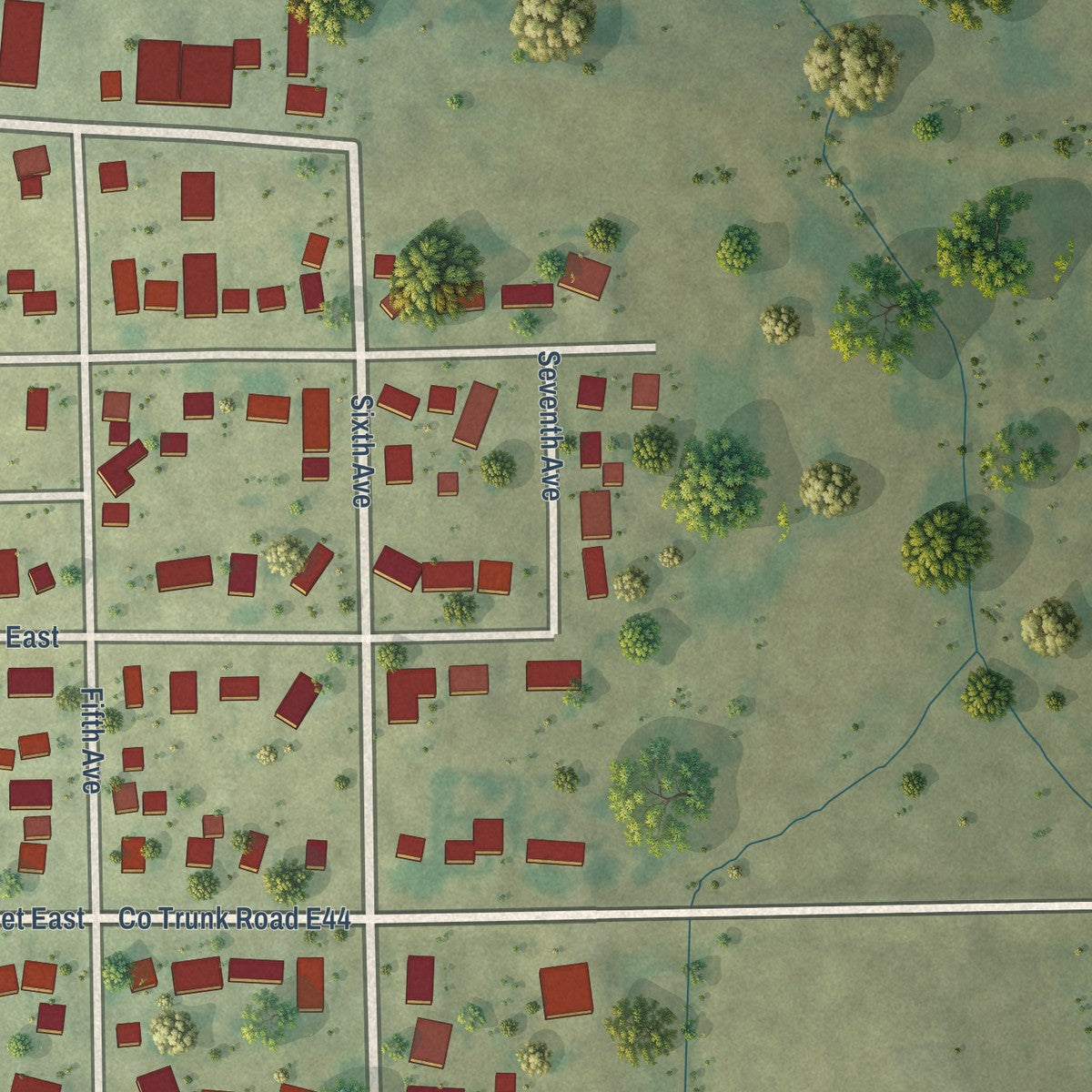 Second close-up of the map of Newhall, Iowa print showing more streets and buildings